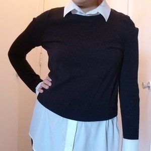 EUC - MED White Collar Shirt & Black Sweater Combo